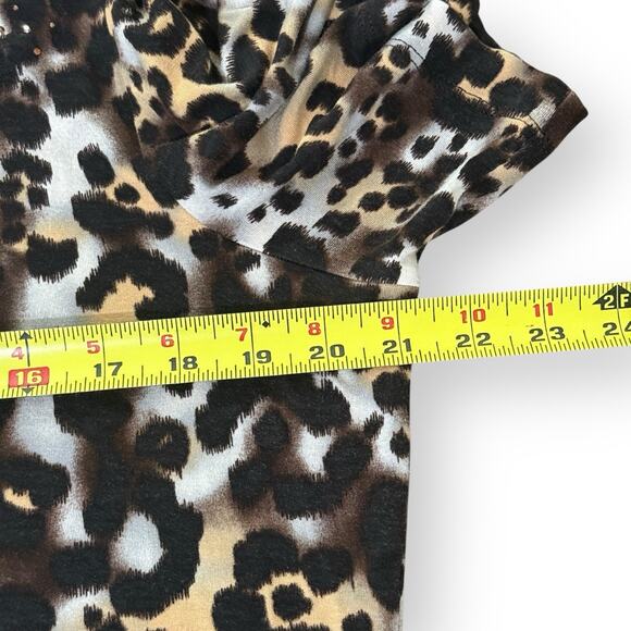 St. John Leopard Print Short Sleeve T-Shirt Blouse Embellished Womens XL Stretch - Picture 9 of 10